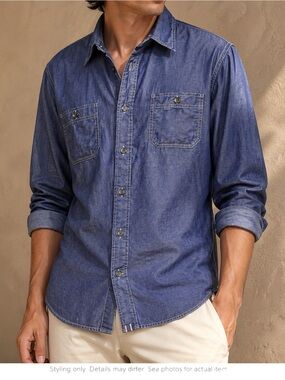 Weatherproof Vintage Blue Chambray Shirt L/G Cotton Button-Up